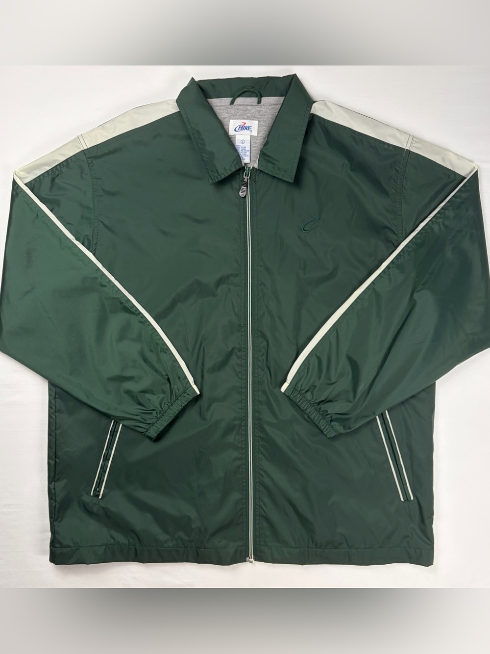 Vintage BIKE Coach Jacket Mens Large Green Nylon Windbreaker Lined 90s